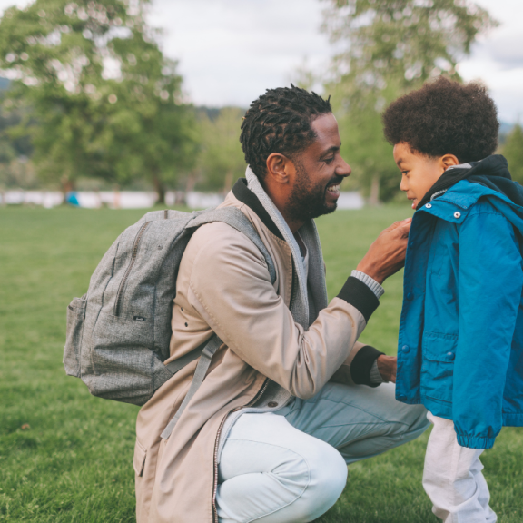 dad and son outside