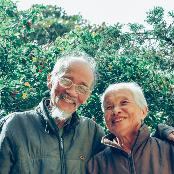 Older couple hugging