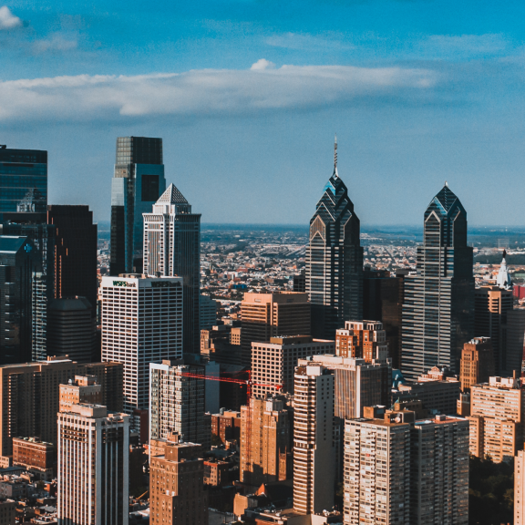 Philly skyline aerial shot